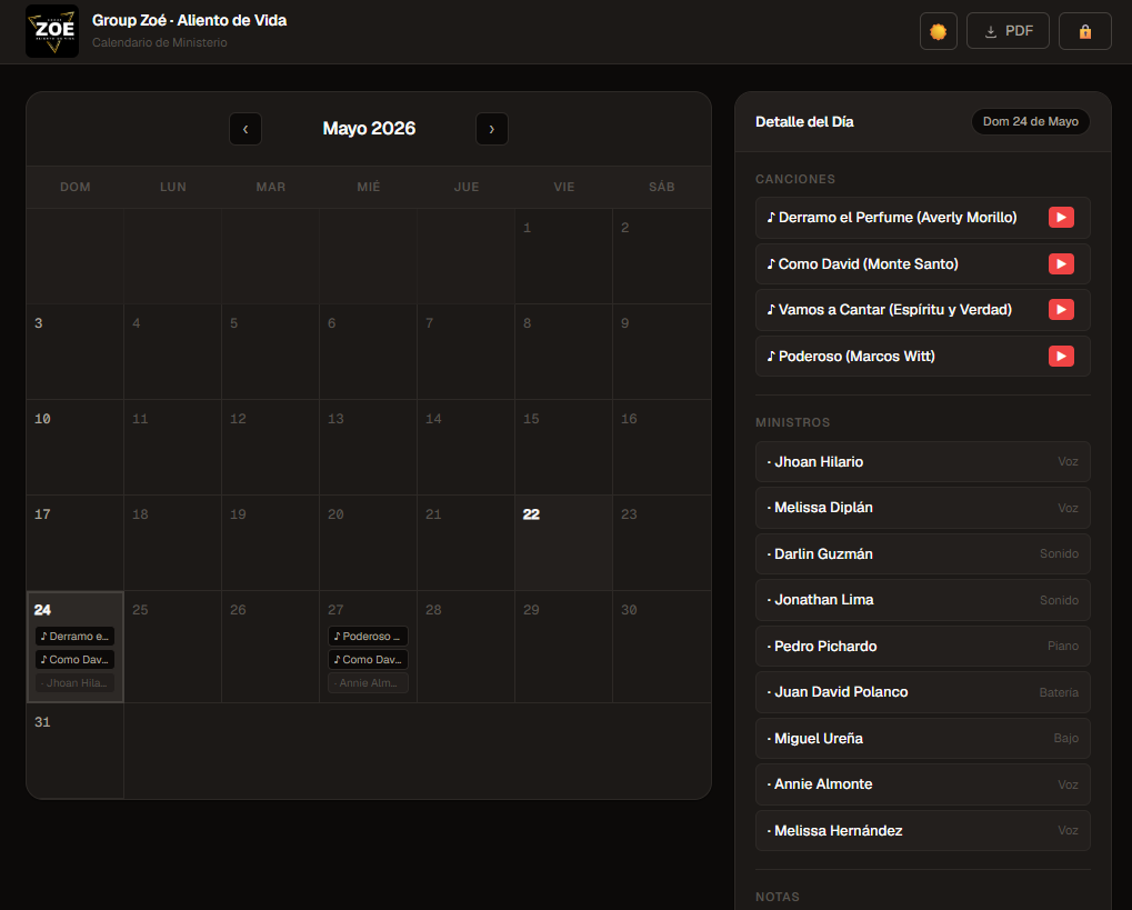 Calendario Zoé - Ministry Calendar App